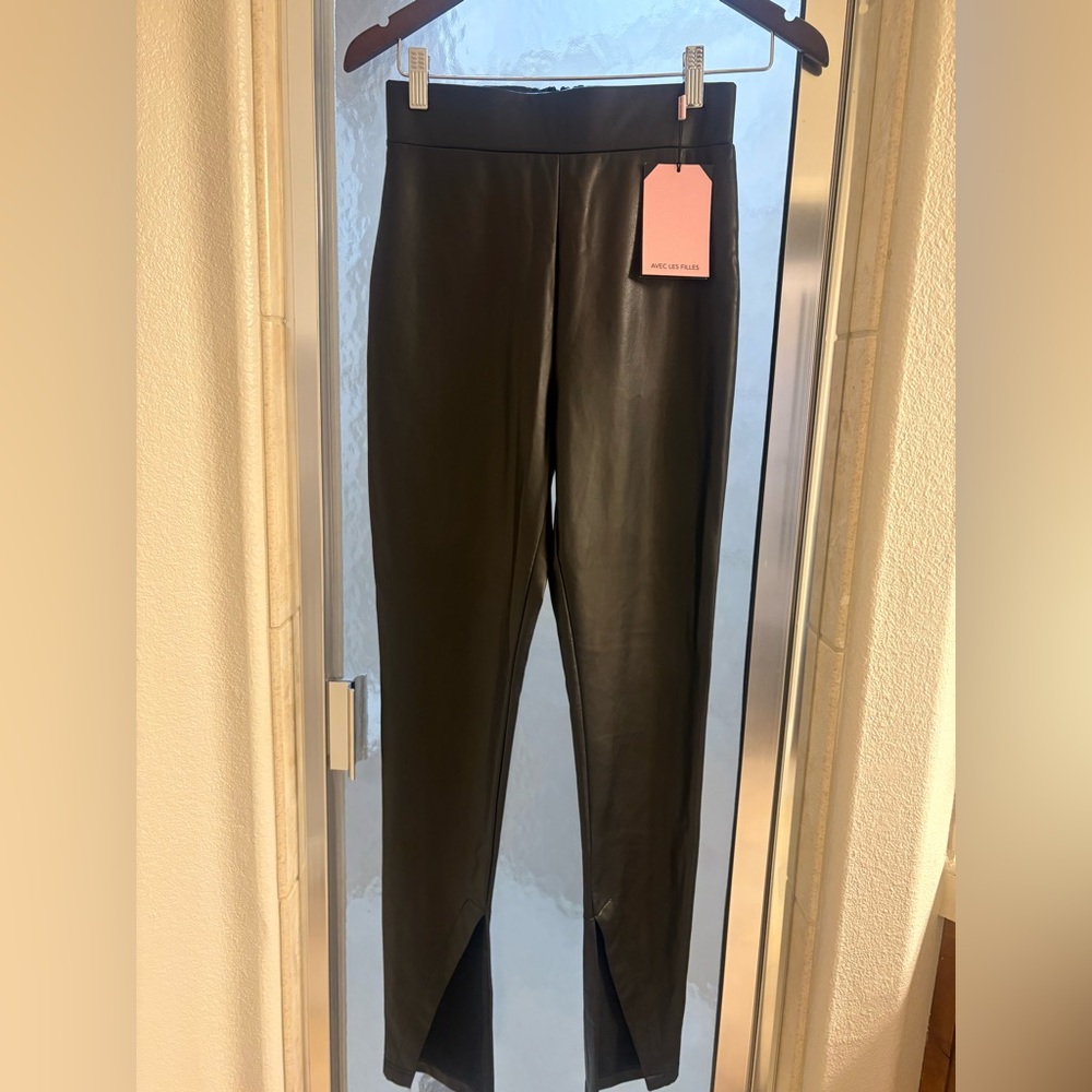 Avec Les Filles Black Faux Leather Pants